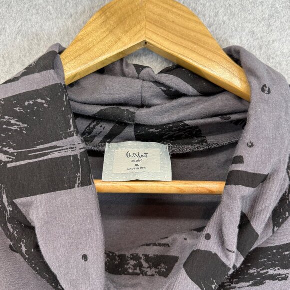 Chalet Womens Size XL Gray Sleeveless Cowl Neck Top Abstract Black Print Pockets - Picture 2 of 14